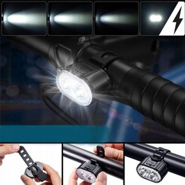 Велофонарь аккумуляторный передний и задний ZH-078-2LED фонарь + STOP-14SMD, Стоп-сигнал на заднюю раму 00016797 фото