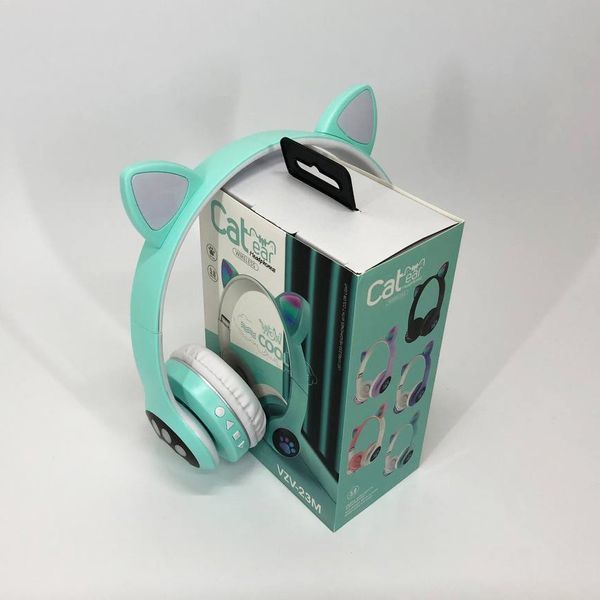 Беспроводные наушники с кошачьими ушками и RGB подсветкой Cat VZV 23M. Цвет: зеленый 00023808 фото