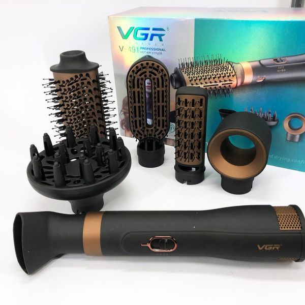 Фен стайлер для укладки и завивки волос VGR V-491 6 в 1, Professional, 1000 Вт, Фен с насадками 00014473 фото