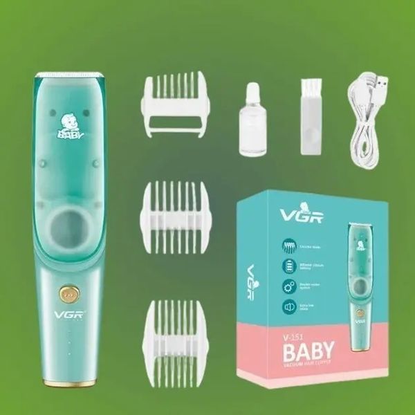 Безшумна машинка для стрижки дітей та немовлят VGR Baby V-151, Бездротовий тример 3 насадки з витяжкою 00021662 фото