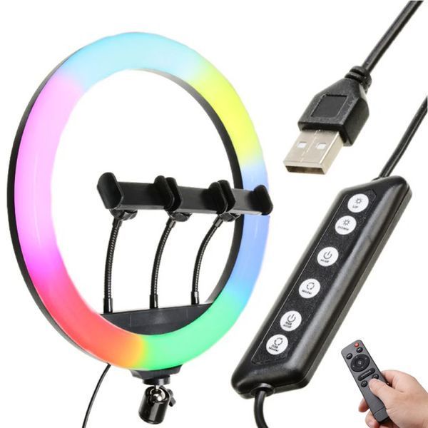 Кольцевая LED лампа RGB MJ45 Ring 45 см комплектация адаптер со встроенным кабелем, держатели для телефона, пульт 00023199 фото