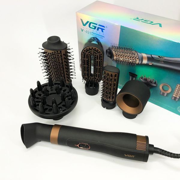 Фен стайлер для укладки и завивки волос VGR V-491 6 в 1, Professional, 1000 Вт, Фен с насадками 00014473 фото