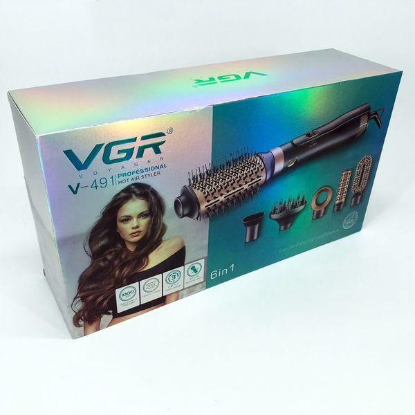 Фен стайлер для укладки и завивки волос VGR V-491 6 в 1, Professional, 1000 Вт, Фен с насадками 00014473 фото