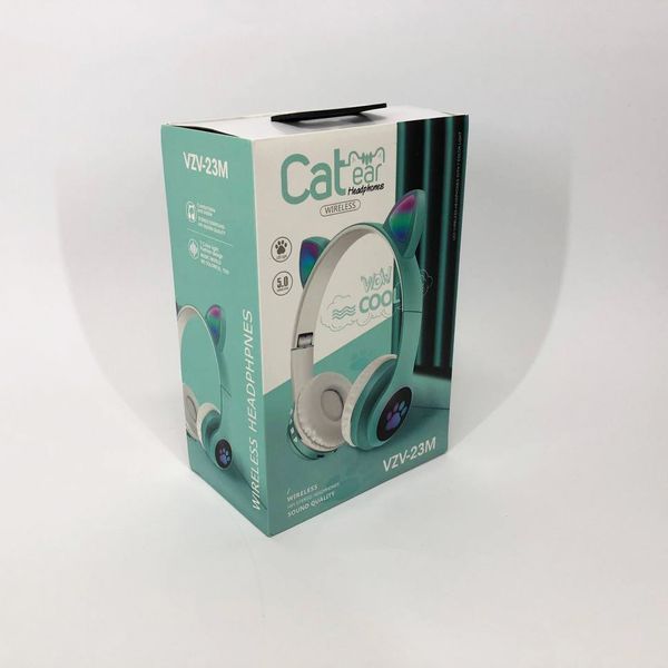 Беспроводные наушники с кошачьими ушками и RGB подсветкой Cat VZV 23M. Цвет: зеленый 00023808 фото