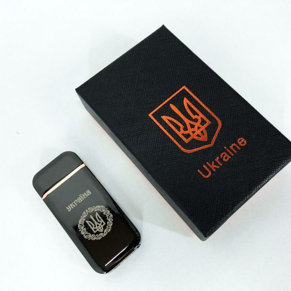 Дугова електроімпульсна запальничка USB Герб України (індикатор заряду, ліхтарик) HL-442. Колір чорний 00023025 фото