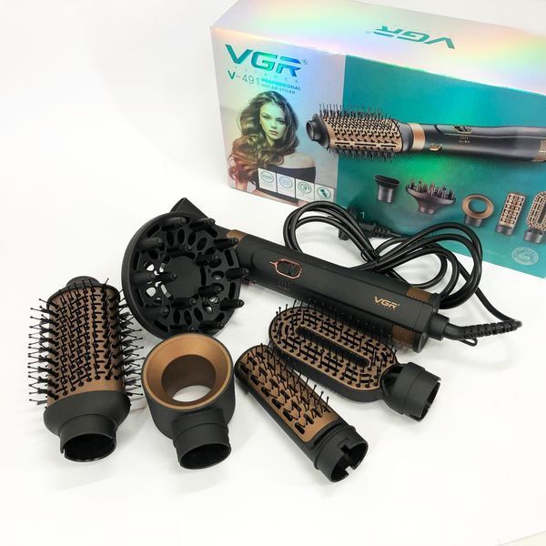 Фен стайлер для укладки и завивки волос VGR V-491 6 в 1, Professional, 1000 Вт, Фен с насадками 00014473 фото
