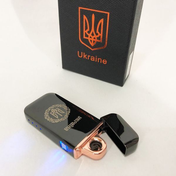 Дугова електроімпульсна запальничка USB Герб України (індикатор заряду, ліхтарик) HL-442. Колір чорний 00023025 фото