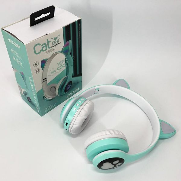 Беспроводные наушники с кошачьими ушками и RGB подсветкой Cat VZV 23M. Цвет: зеленый 00023808 фото