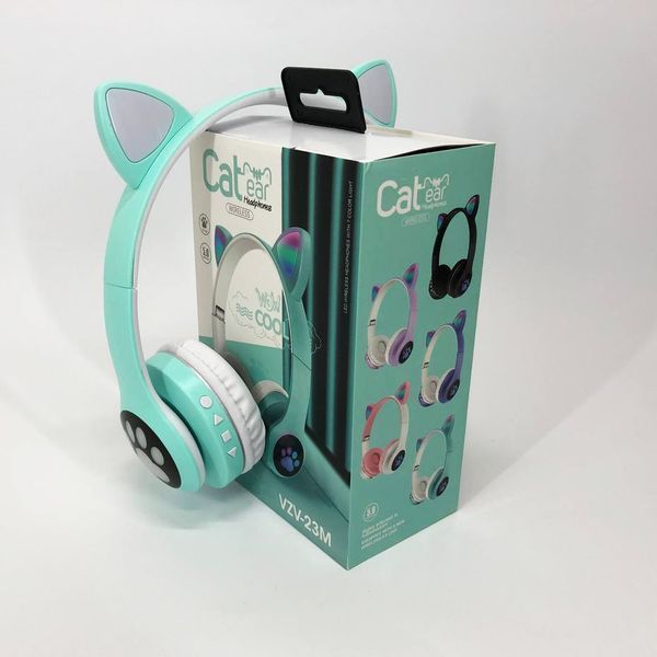 Беспроводные наушники с кошачьими ушками и RGB подсветкой Cat VZV 23M. Цвет: зеленый 00023808 фото