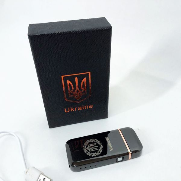 Дугова електроімпульсна запальничка USB Герб України (індикатор заряду, ліхтарик) HL-442. Колір чорний 00023025 фото