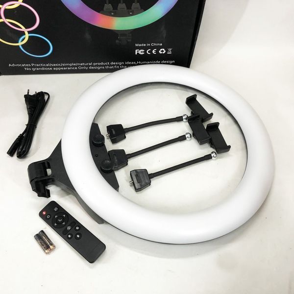 Кольцевая LED лампа RGB MJ45 Ring 45 см комплектация адаптер со встроенным кабелем, держатели для телефона, пульт 00023199 фото