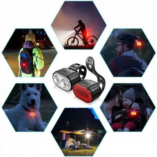Велофонарь аккумуляторный передний и задний ZH-078-2LED фонарь + STOP-14SMD, Стоп-сигнал на заднюю раму 00016797 фото