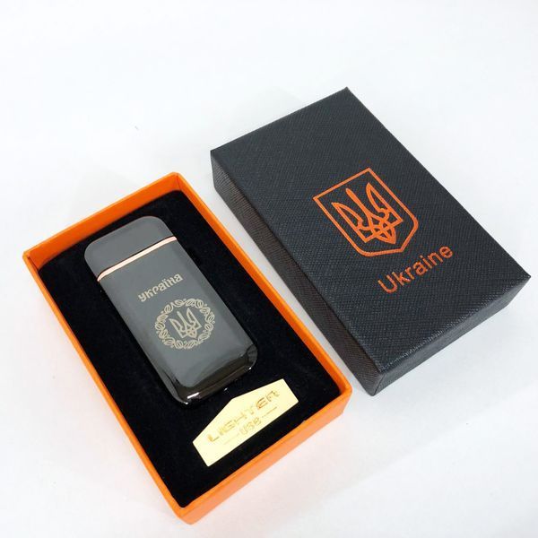 Дугова електроімпульсна запальничка USB Герб України (індикатор заряду, ліхтарик) HL-442. Колір чорний 00023025 фото