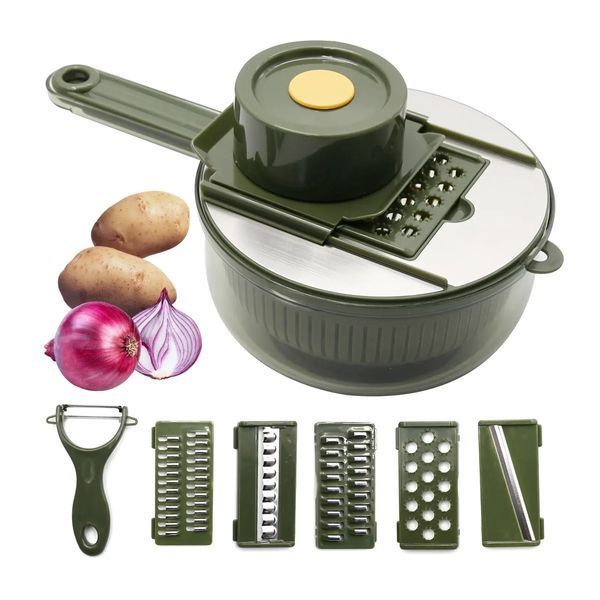 Ручная овощерезка 10в1 слайсер с корзиной, Vegetable Cutter / Мультислайсер с насадками / Терка для овощей 00020444 фото