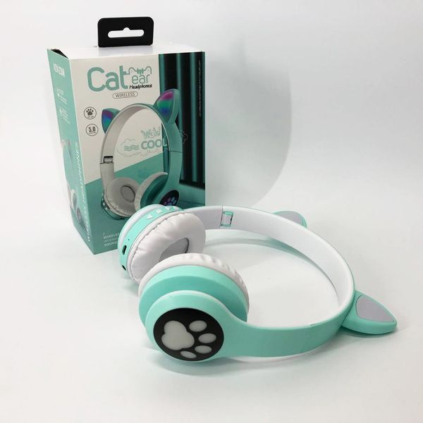 Беспроводные наушники с кошачьими ушками и RGB подсветкой Cat VZV 23M. Цвет: зеленый 00023808 фото