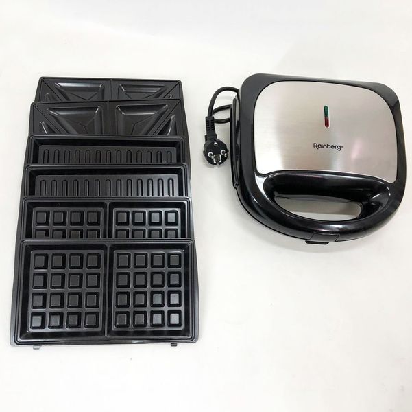 Мультимейкер Rainberg RB-5408 4 в 1 вафельниця, бутербродниця, ліщина, гриль 2200 Вт електрогриль 00018682 фото
