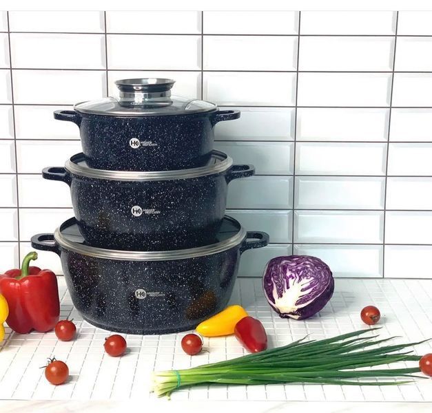 Набор кастрюль Higher Kitchen НК-301 с гранитным антипригарным покрытием 8 предметов 00020377 фото