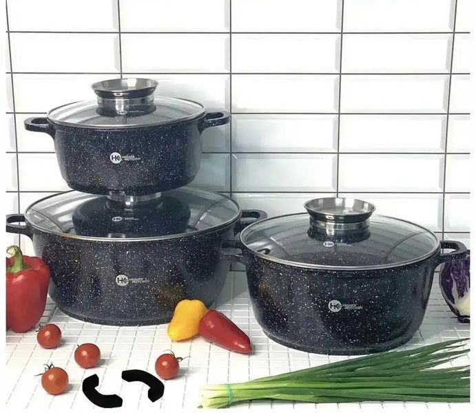 Набор кастрюль Higher Kitchen НК-301 с гранитным антипригарным покрытием 8 предметов 00020377 фото