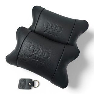 Набор кожаных подушек Audi + брелок в подарок, подушки на подголовник в авто 00016878 фото