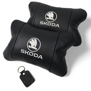 Автомобільні подушки 2 шт на підголівник Skoda / Шкода, з натуральної шкіри, стильний аксесуар для вашого авто 00016806 фото