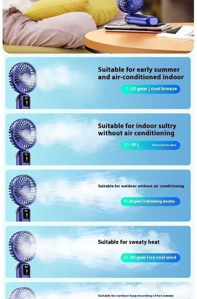 Портативный мини вентилятор Mini fan AND892 с подставкой для телефона и дисплеем 00018508 фото