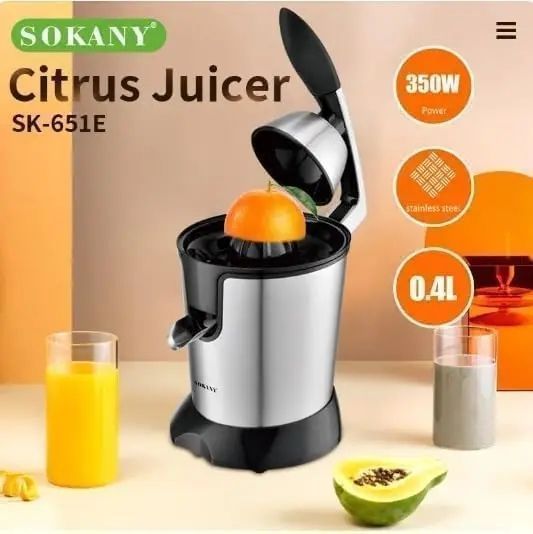 Соковитискач для цитрусових Sokany з нержавіючої сталі 400 мл 350 Вт JE-651E сріблясто-чорна 00020869 фото