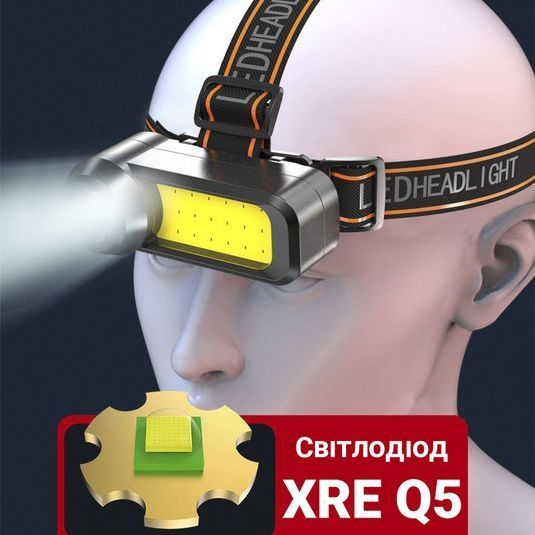 Фонарь налобный WH-1707-XPE+COB, Портативный светодиодный налобный фонарь, Водонепроницаемый фонарик 00022965 фото
