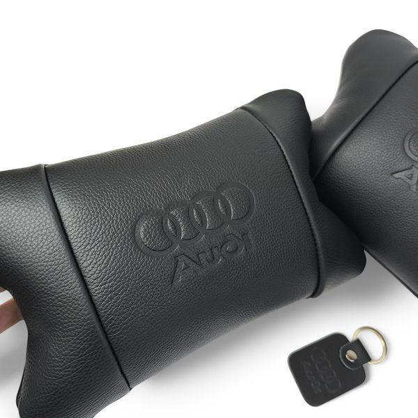 Набір шкіряних подушок Audi + брелок у подарунок, подушки на підголовник у авто 00016878 фото