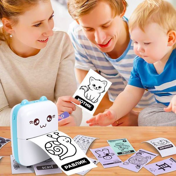 Портативний мініпринтер Mini printer з Bluetooth для термодруку без чорнила зі смартфона. Колір: блакитний 00016348 фото