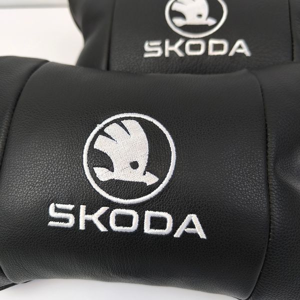 Автомобільні подушки 2 шт на підголівник Skoda / Шкода, з натуральної шкіри, стильний аксесуар для вашого авто 00016806 фото