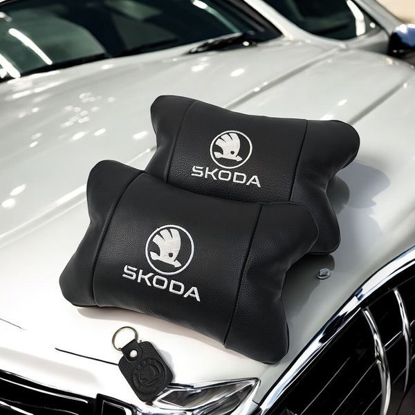 Автомобільні подушки 2 шт на підголівник Skoda / Шкода, з натуральної шкіри, стильний аксесуар для вашого авто 00016806 фото