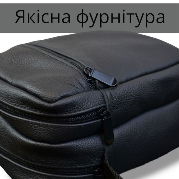 Сумка мессенджер из натуральной кожи, мужская большая сумка на 4 кармана с черной молнией 00018351 фото