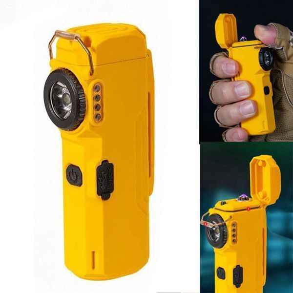 Фонарик-зажигалка армейская MULTIFUNCTIONAL D51-COB электроимпульсная аккумуляторная. Цвет: желтый 00023044 фото