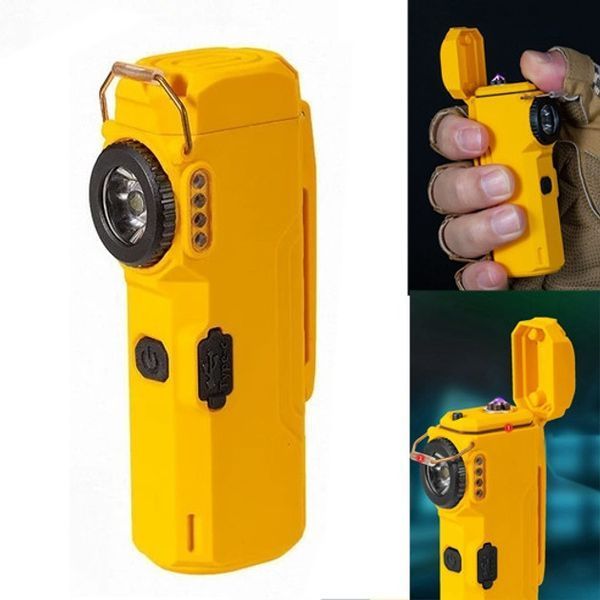 Фонарик-зажигалка армейская MULTIFUNCTIONAL D51-COB электроимпульсная аккумуляторная. Цвет: желтый 00023044 фото
