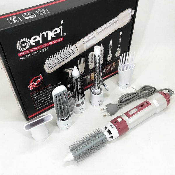 Фен для волос стайлер с насадками Gemei GM-4836 7 в 1, Фен-стайлер с различными насадками 00014527 фото