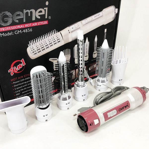 Фен для волос стайлер с насадками Gemei GM-4836 7 в 1, Фен-стайлер с различными насадками 00014527 фото