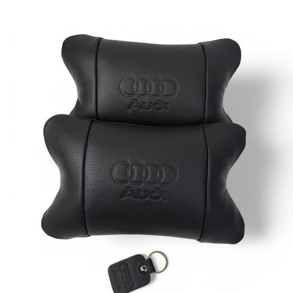Набір шкіряних подушок Audi + брелок у подарунок, подушки на підголовник у авто 00016878 фото