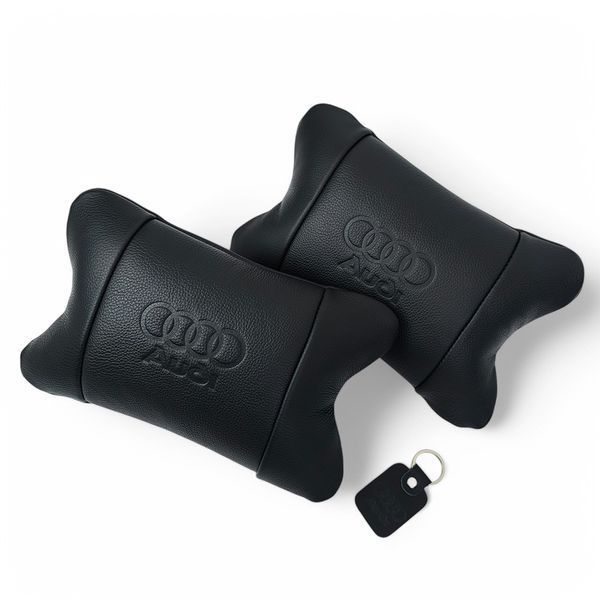 Набір шкіряних подушок Audi + брелок у подарунок, подушки на підголовник у авто 00016878 фото