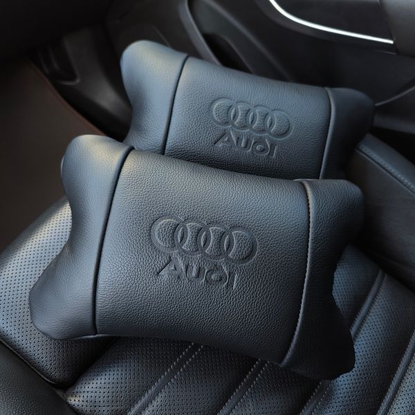 Набір шкіряних подушок Audi + брелок у подарунок, подушки на підголовник у авто 00016878 фото