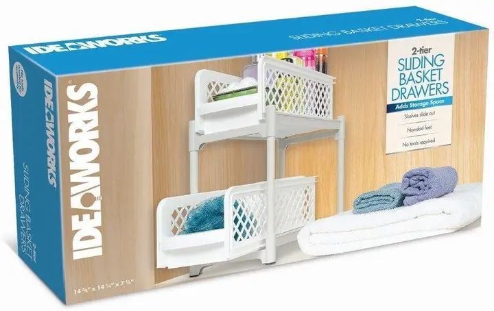 Пластиковий органайзер для ванної з 2 висувними полицями, Portable 2 Tier Basket Drawers 00014047 фото