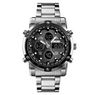 Часы наручные мужские SKMEI 1389SIBK SILVER-BLACK, модные мужские часы. Цвет: серебряный + черный 00022038 фото