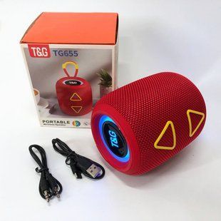 Портативная колонка TG655 5W с RGB подсветкой и ремешком, беспроводная колонка мощная. Цвет: красный 00017237 фото