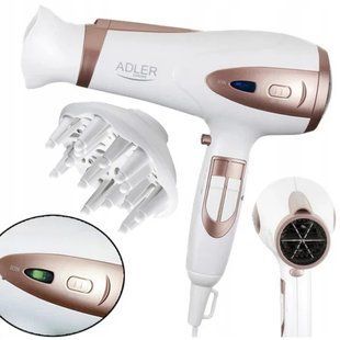 Электрический фен для волос Adler AD-2248 White 2400Вт для укладки и сушки с насадками с ионизацией 00015221 фото