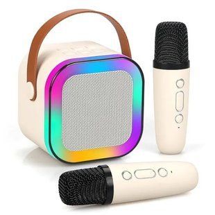 Мини-детское караоке K12 с 2 беспроводным микрофоном, портативная колонка с LED подсветкой 00018192 фото