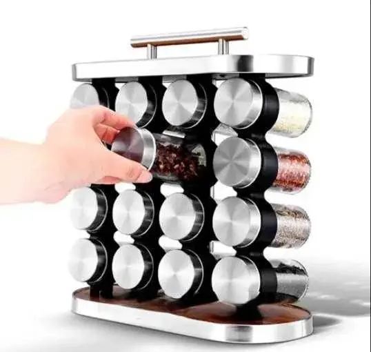 Карусель для специй набор для специй 16 емкостей Stainless steel and wood / органайзер для хранения специй 00019262 фото