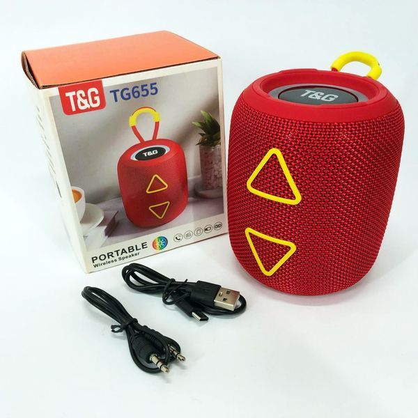 Портативная колонка TG655 5W с RGB подсветкой и ремешком, беспроводная колонка мощная. Цвет: красный 00017237 фото