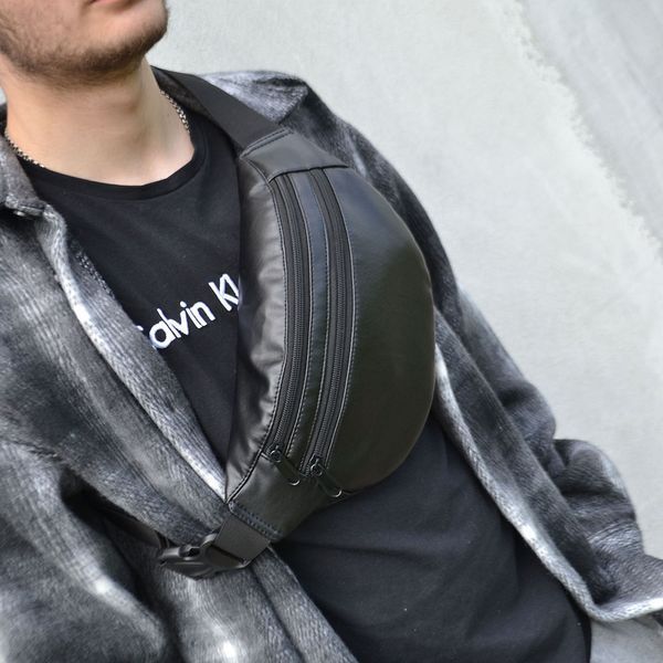 Сумка на пояс из эко-кожи. Сумка через плечо. Бананка мужская, женская. Цвет: черный 00018299 фото