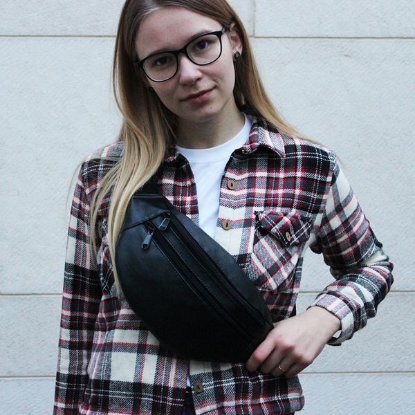 Сумка на пояс из эко-кожи. Сумка через плечо. Бананка мужская, женская. Цвет: черный 00018299 фото
