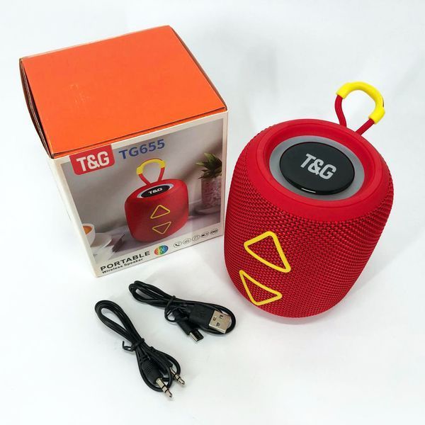 Портативная колонка TG655 5W с RGB подсветкой и ремешком, беспроводная колонка мощная. Цвет: красный 00017237 фото