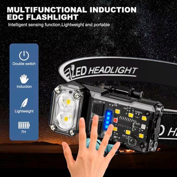 Ліхтар налобний X52, 2LED+6SMD RGB, Ліхтар на голову для бігу, Ліхтар на голову для риболовлі 00023073 фото